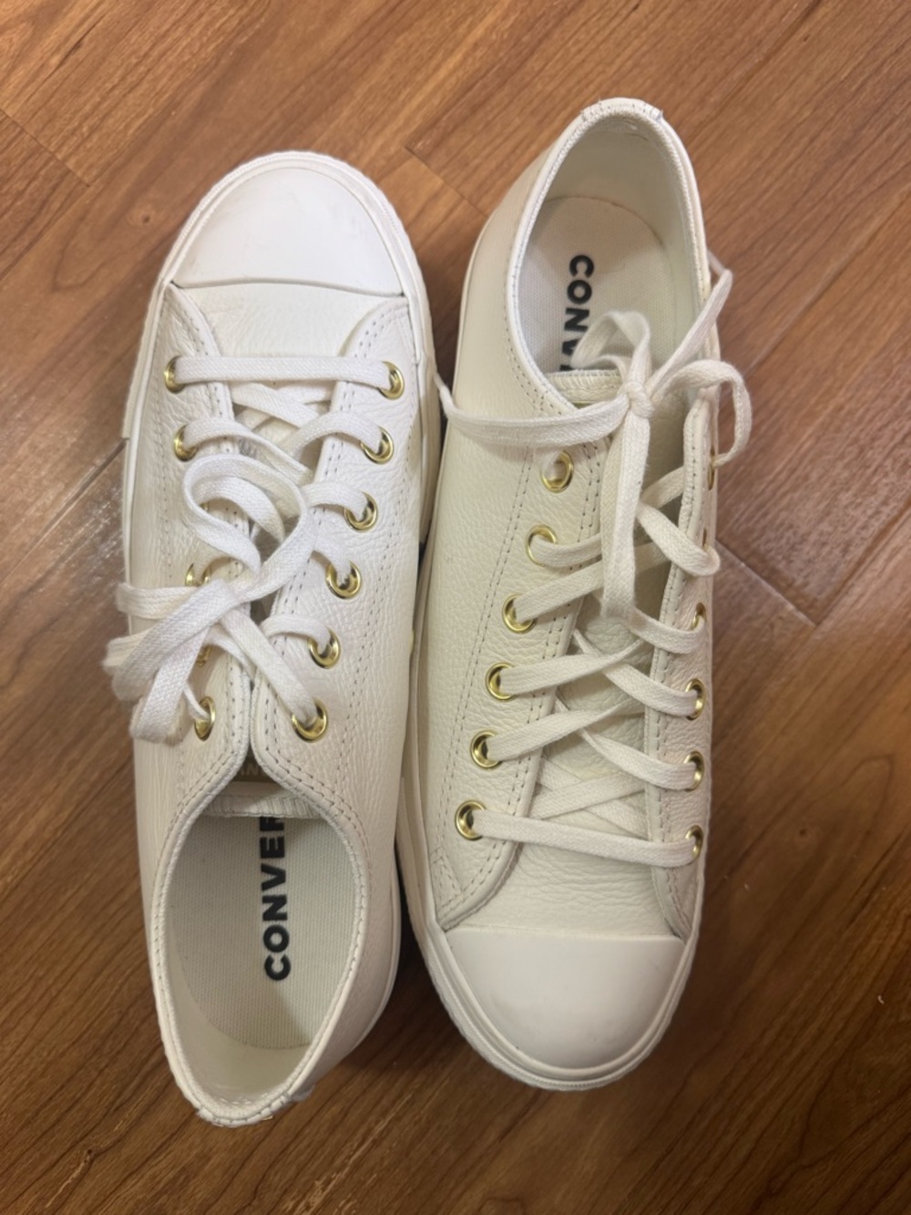 Converse Women’s Low-Top Sneakers in Off-White with Gold Eyelets